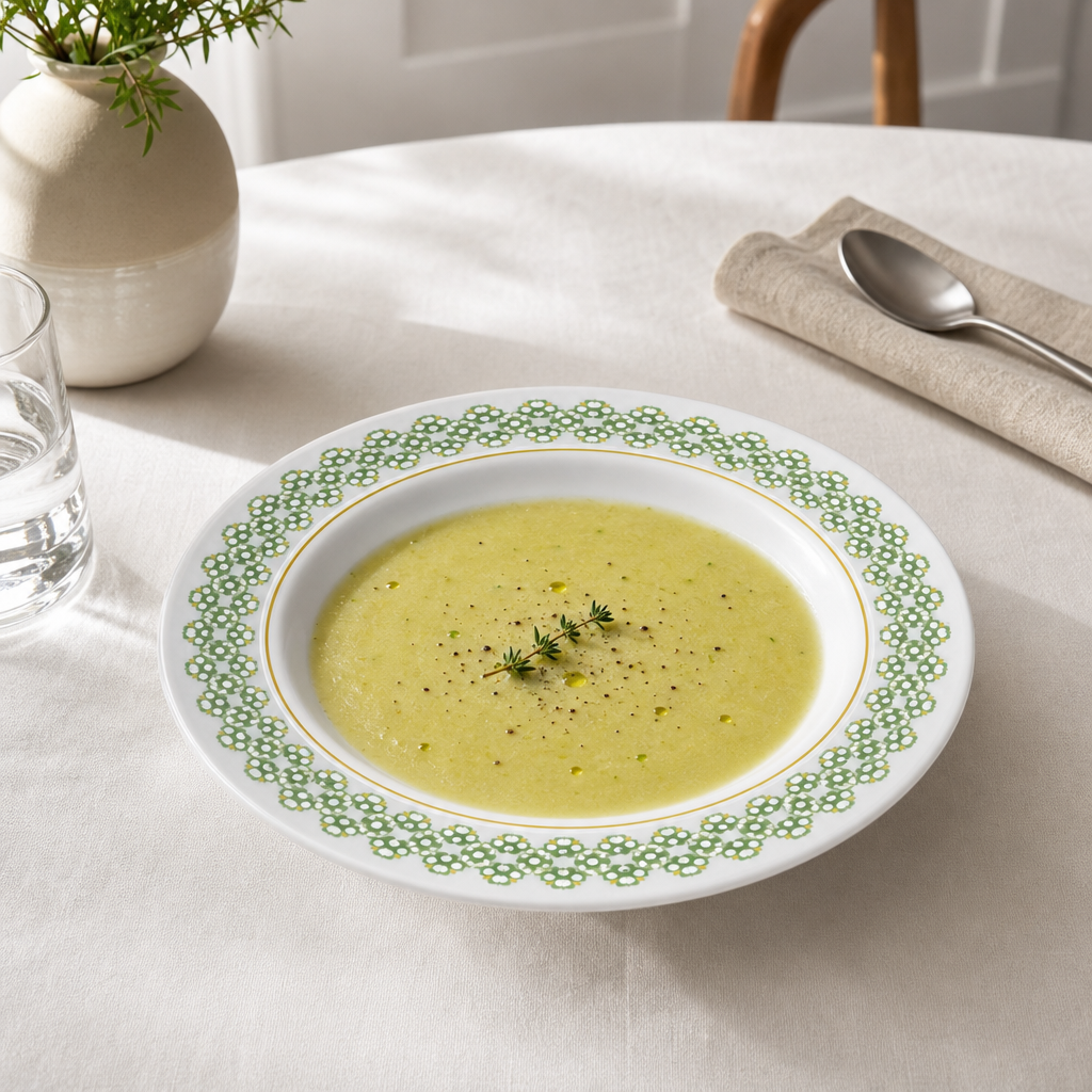 120 Pieces Soup Plate, 9 Inch, White with Green and Yellow Pattern, Round Tablewares