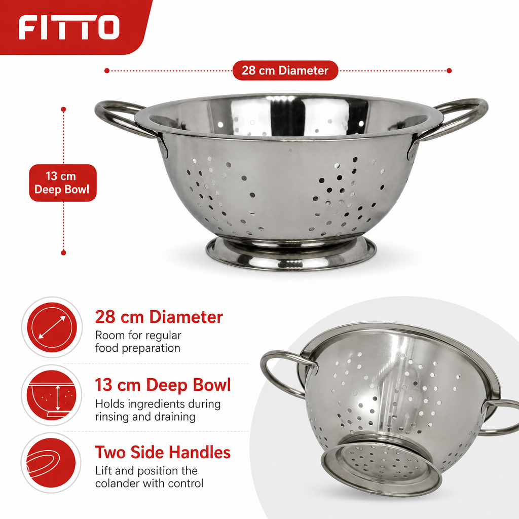 96 Pieces Stainless Steel Deep Colander with Handles, 28 cm