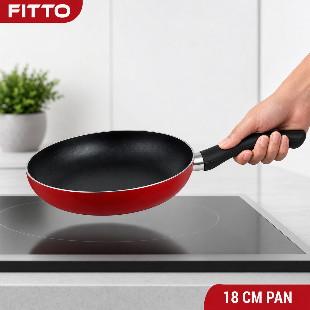 72 Pieces Red 18 cm Aluminium Non-Stick Frying Pan with Black Handle