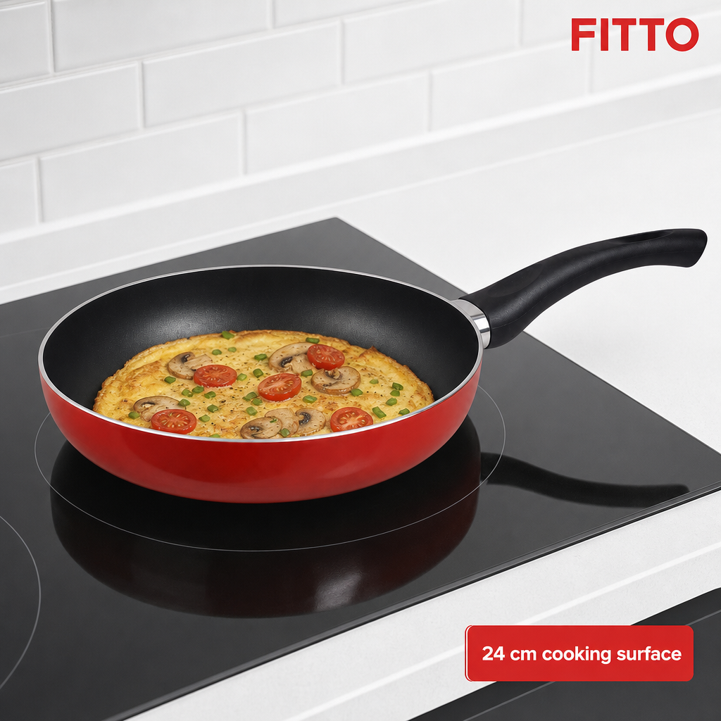 72 Pieces Red 24 cm Aluminum Non-Stick Frying Pan with Black Handle