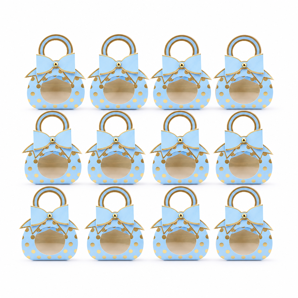 96 Pieces Blue Handbag-Shaped Candy Favor Boxes with Bow, 12 Pieces, 9.5 x 4.3 x 13.2 cm