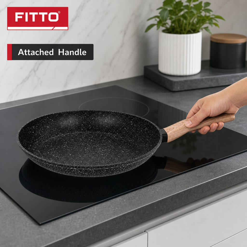 48 Pieces Forged Aluminium Frying Pan Without Lid, Round Black Cookwares, 28 cm Diameter x 5.2 cm Deep