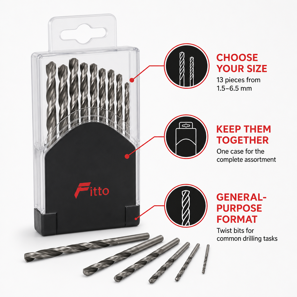 96 Pieces Twist Drill Bit Sets HSS, 1.5–6.5 mm, 13 Pieces with Silver and Black Case