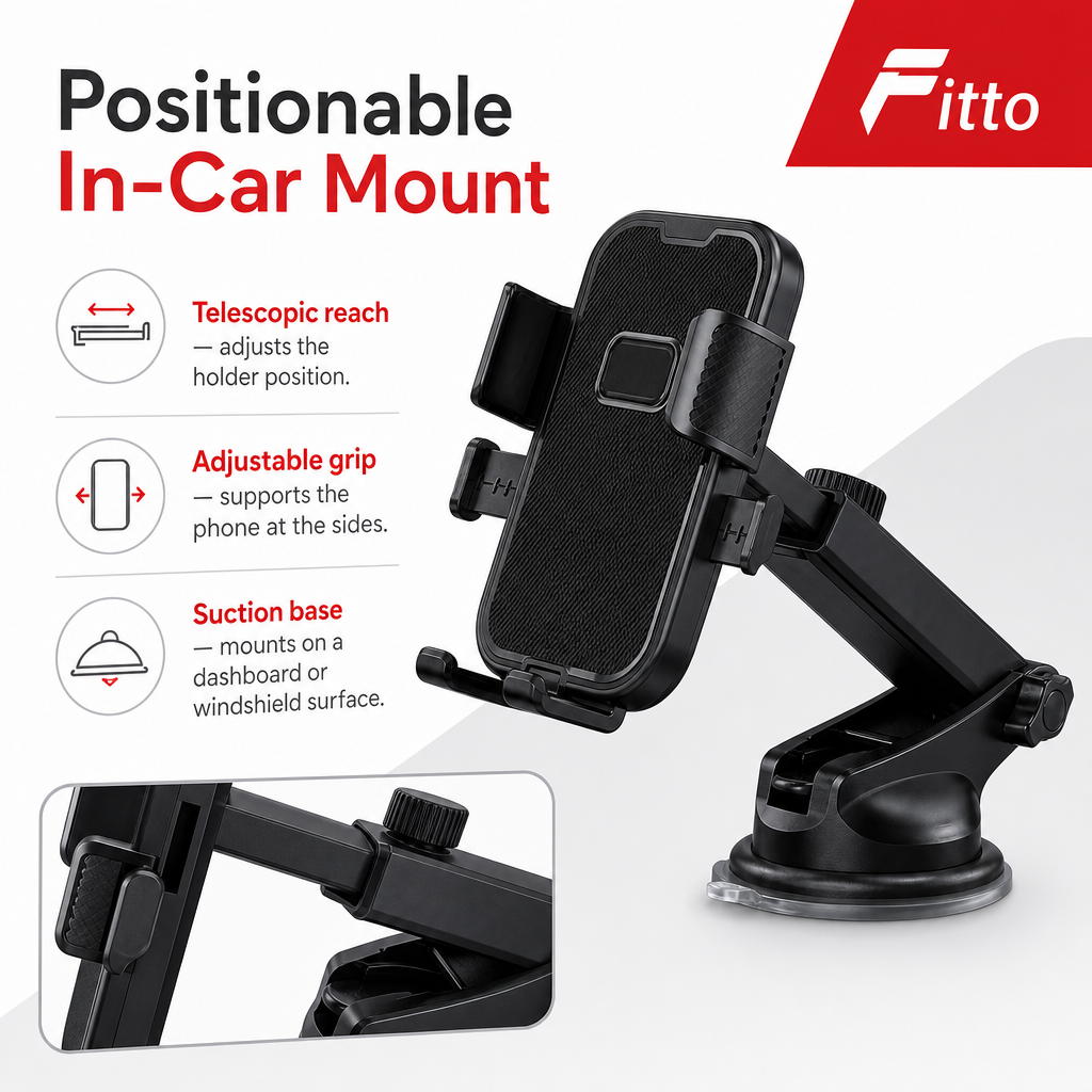 96 Pieces Easy-Clip Car Phone Holder with Telescopic Suction Mount, Adjustable Dashboard or Windshield Stand