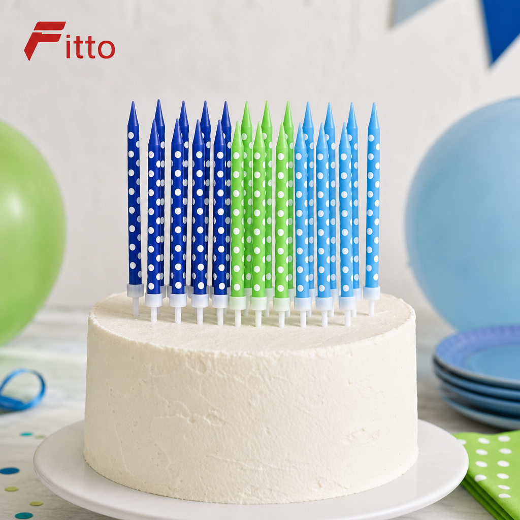 120 Pieces Dotted Birthday Candles with Holders, 24 Pieces, Blue, Green and Light Blue