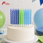 120 Pieces Dotted Birthday Candles with Holders, 24 Pieces, Blue, Green and Light Blue