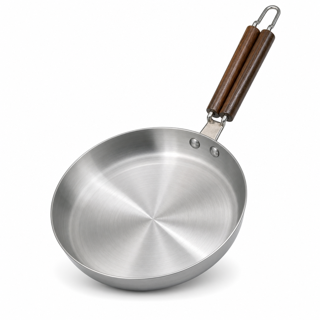 60 Pieces Stainless Steel Frying Pan with Handle, Round Cookwares for Kitchen Cooking, 48 x 30 x 8 cm