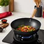 96 Pieces Non-Stick Wok Frying Pan with Wooden Handle, 28 cm