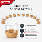 48 Pieces Glass Tea Cup Set with Wooden Sleeves, Clear and Natural Wood, 12 Pieces