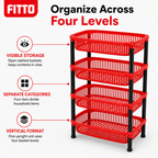 72 Pieces 4-Tier Plastic Storage Basket Rack, Red, 40 x 30 x 22 cm