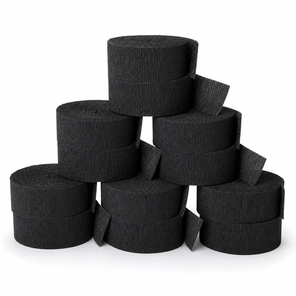 144 Pieces Black Paper Party Decorations Streamers, 5 cm x 230 cm, 6 Pieces