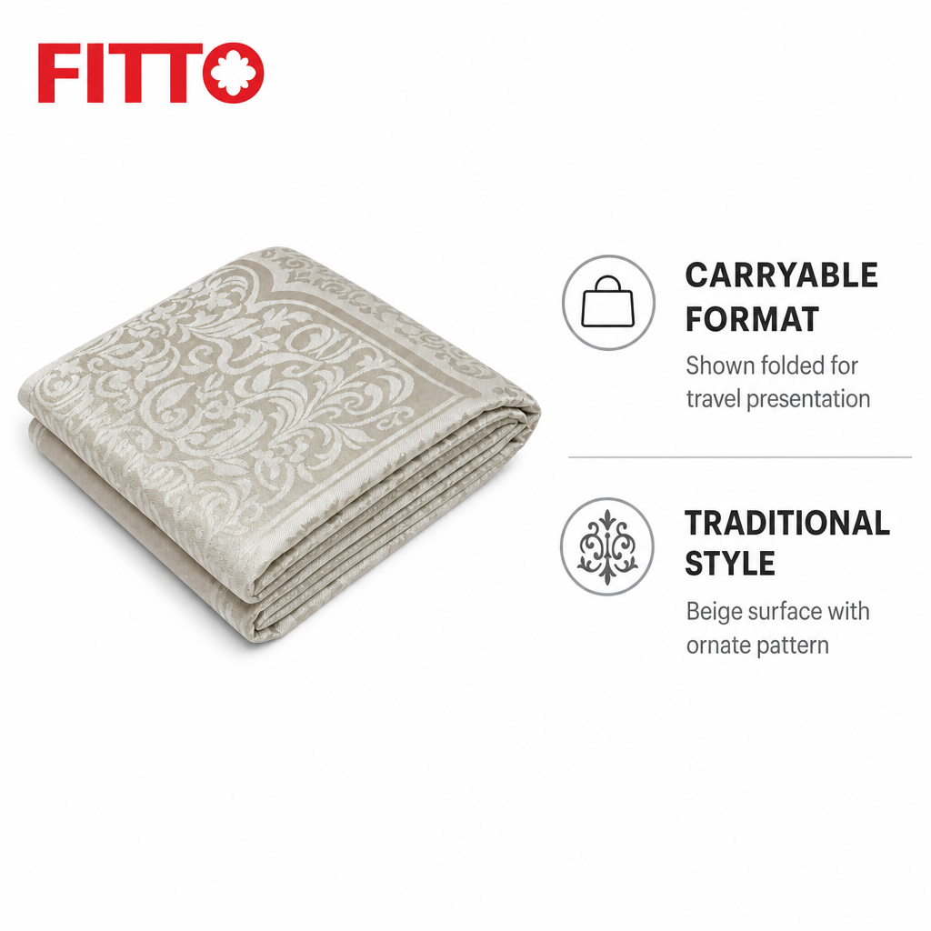 96 Pieces Silk Travel Prayer Mats, Syrian Style, Beige, Foldable Religious Mat