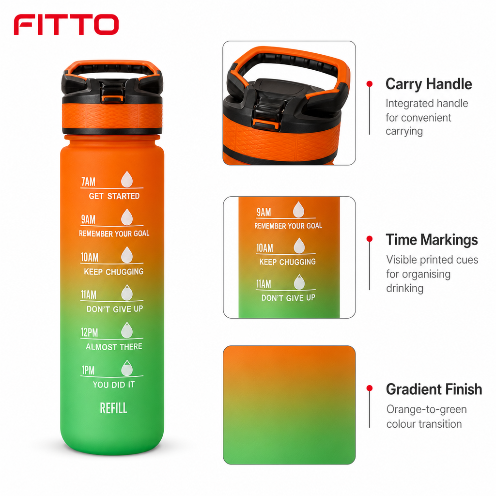 96 Pieces Gradient Water Bottle with Carry Handle, Time Markings, Orange Green, 26 cm