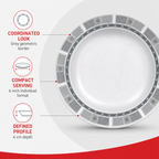 144 Pieces Soup Plate, 6 Inch, Grey With Geometric Border, Round Tablewares For Serving