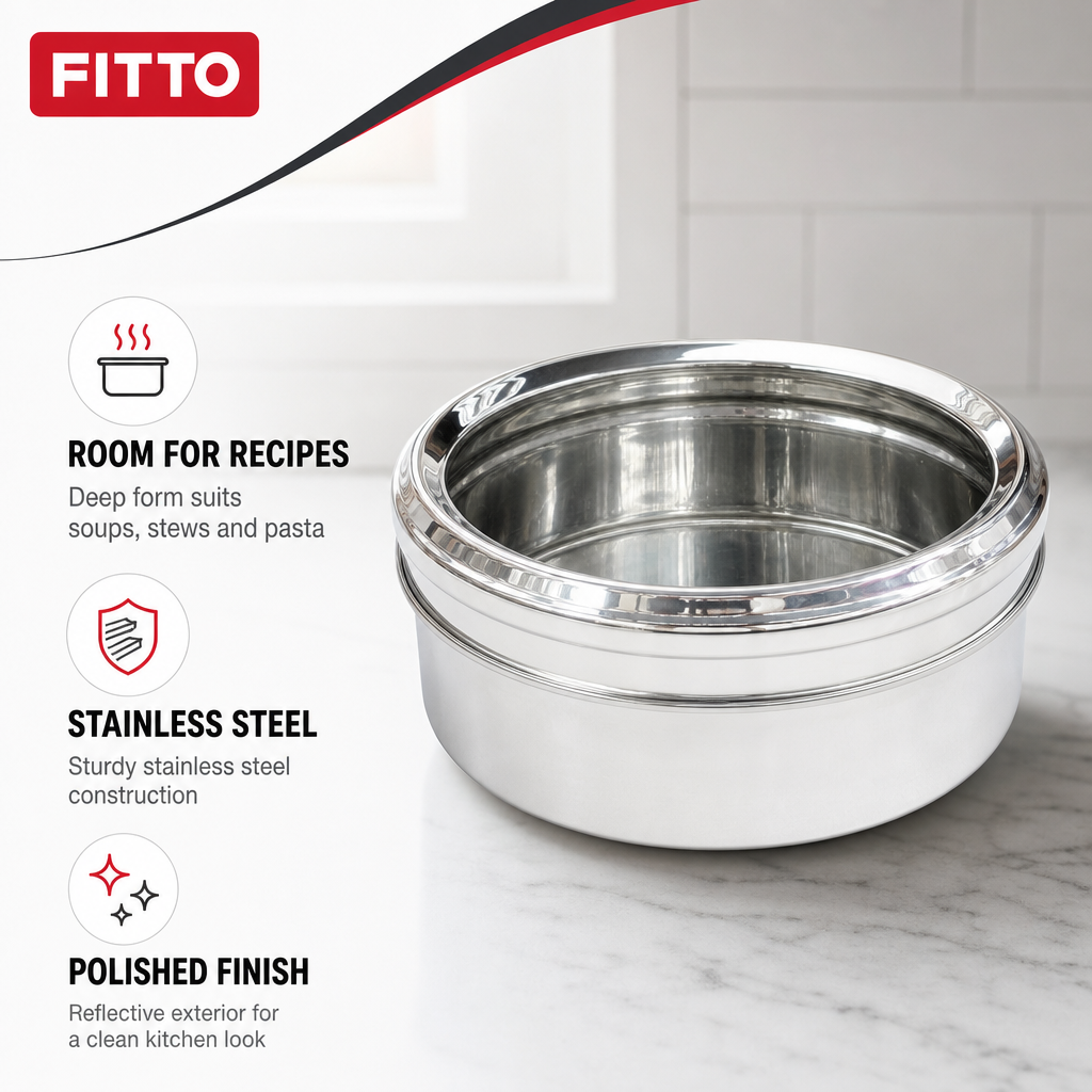 96 Pieces Stainless Steel Deep Cooking Pot with Polished Finish, 28 x 28 x 22 cm