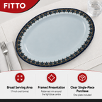 96 Pieces Melamine Oval Serving Plate, 17 Inch, Light Blue With Patterned Rim, Single Piece