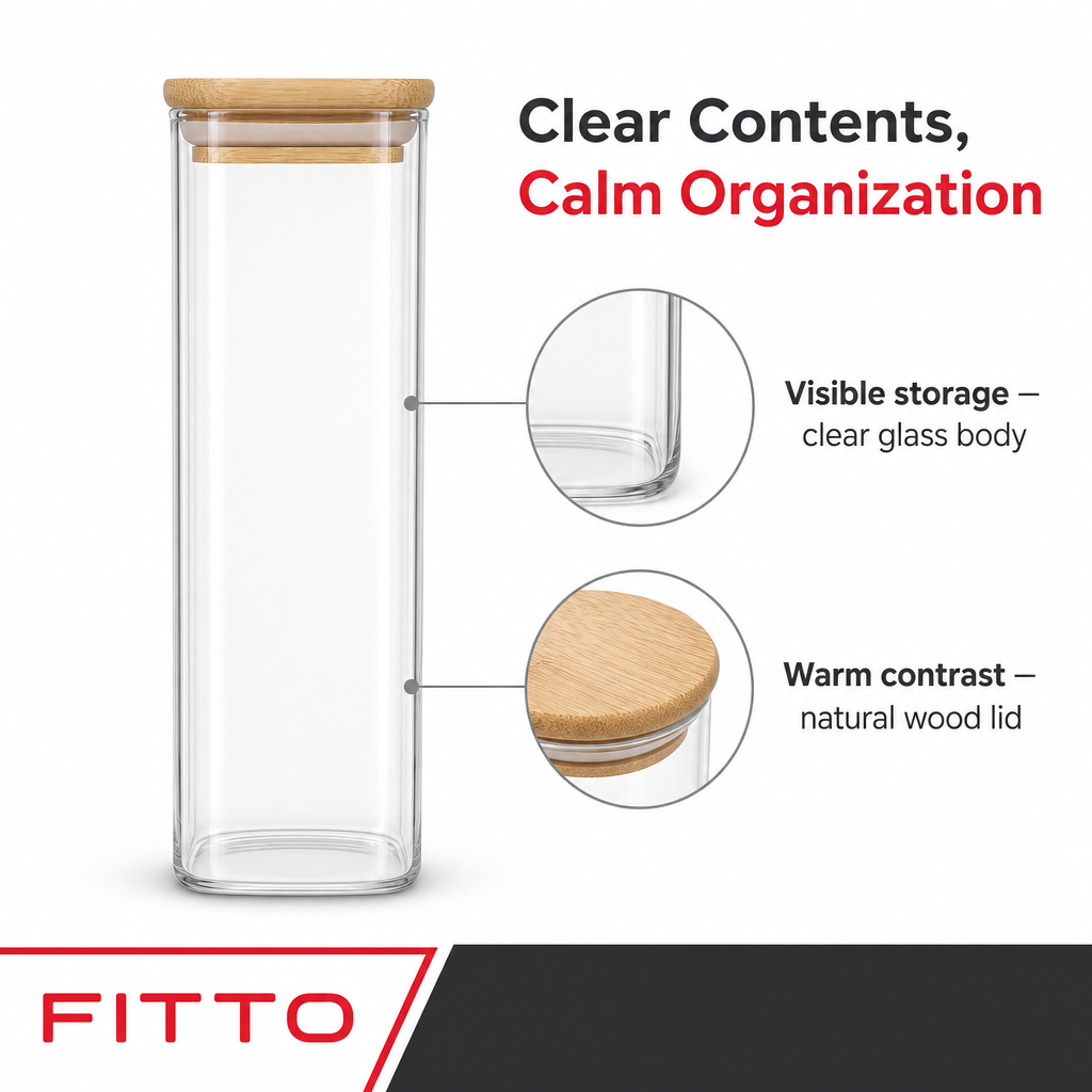 120 Pieces Glass Storage Jar with Wooden Lid, 25 x 6 x 6 cm, Clear and Natural Wood, 1 Piece