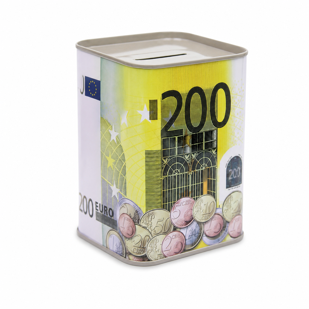 240 Pieces Metal Coin Saving Box, Square Euro-Themed Money Bank with Top Slot, 7.8 × 10.5 cm