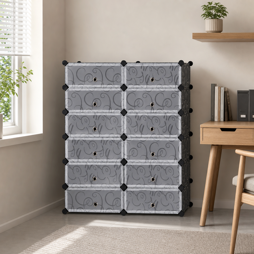 48 Pieces 10-Door Modular Storage Cabinet, Grey And Black, 95 x 37 x 93 cm, 1 Unit