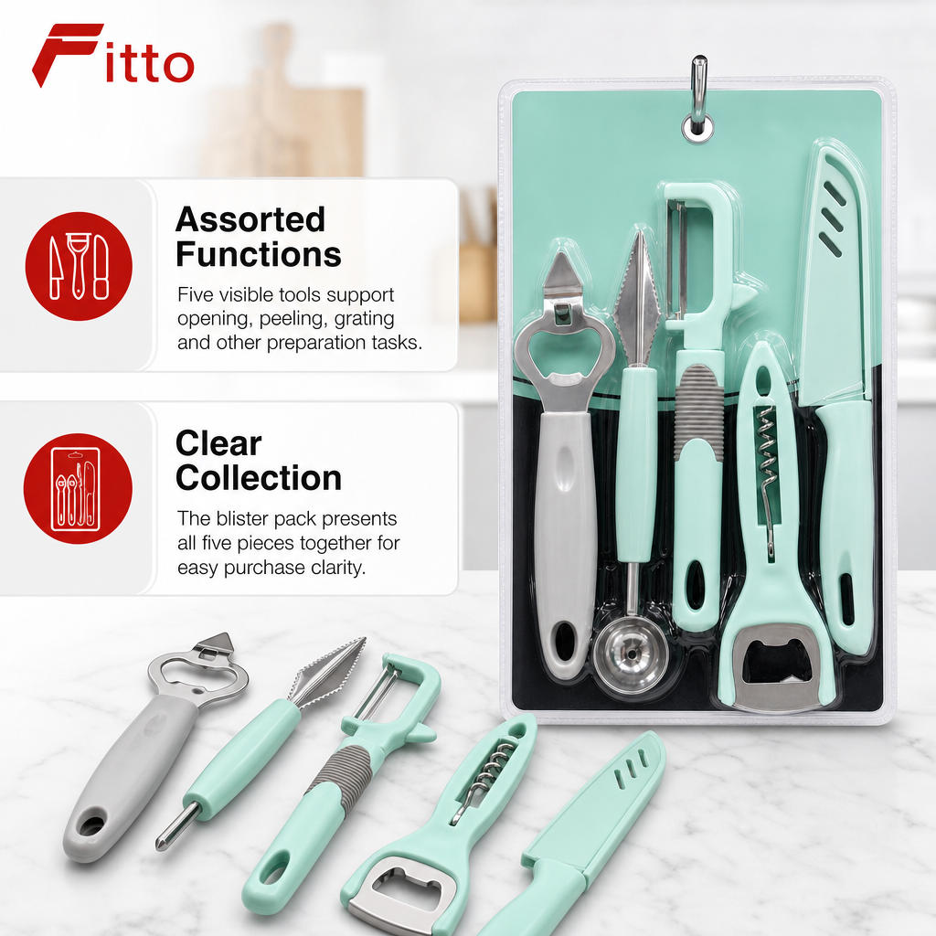 120 Pieces Multi-Purpose Kitchen Tool Set, 5-Piece Mint Green and Grey Cooking Utensil Collection