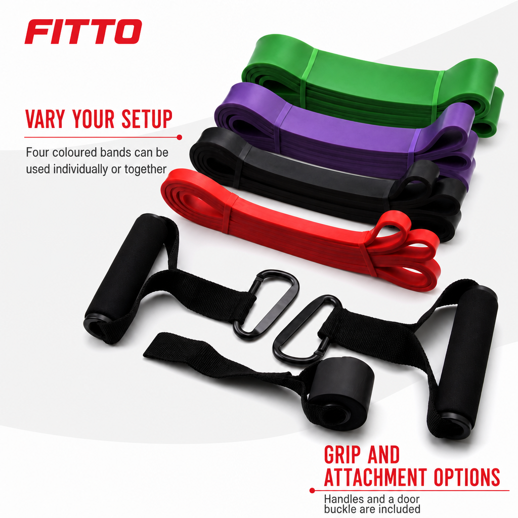 48 Pieces 4-in-1 Resistance Bands Set with Handles and Door Buckle, Four-Color Exercise Bands for Home Workouts