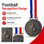 144 Pieces Football Sports Medal with Red White and Blue Ribbon, Bronze, 10 x 8 cm