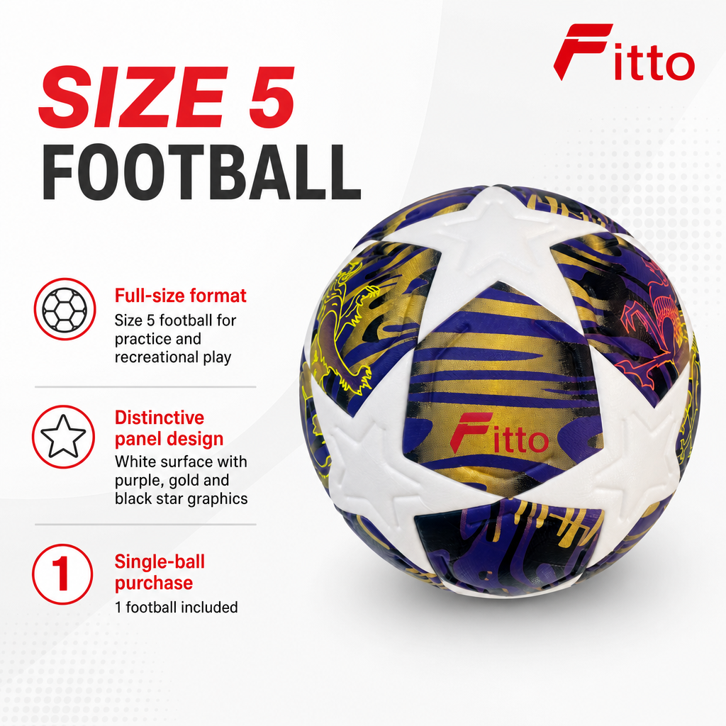 60 Pieces Football Size 5, White with Purple, Gold and Black Star Panel Design