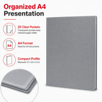 144 Pieces Grey A4 Display Book with 20 Clear Pockets, 1 Piece