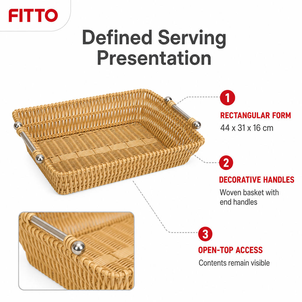 48 Pieces Rectangular Wicker Serving Baskets with Decorative Handles, Natural, 44 x 31 x 16 cm