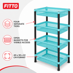 72 Pieces 4-Tier Plastic Storage Basket Rack, Aqua Blue, 40 x 30 x 22 cm