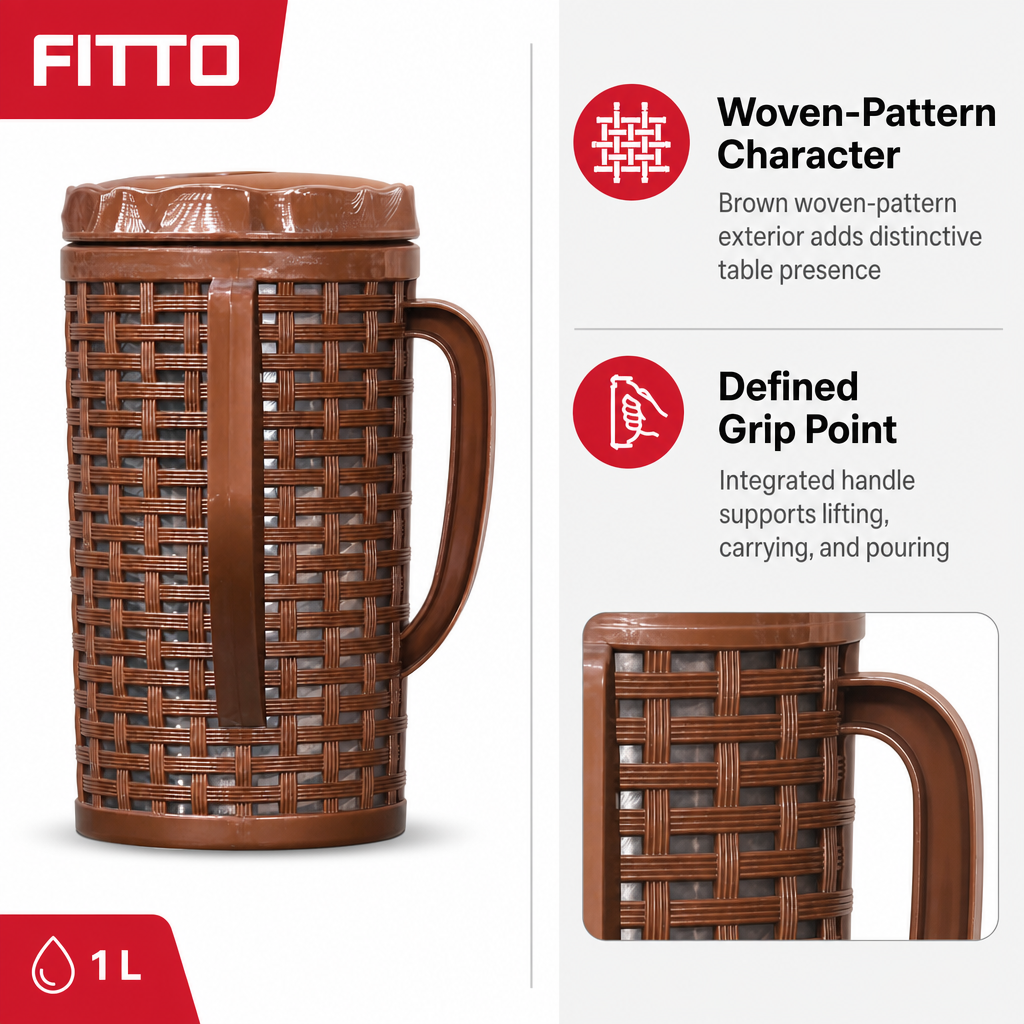 120 Pieces Brown Woven-Pattern Water Jugs with Handle, 1 L Reusable Drinkware, 1 Piece