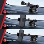 96 Pieces Car Phone Holder with Telescopic Suction Mount, Adjustable Grip Design for Vehicle Use