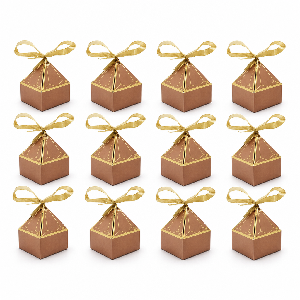 96 Pieces Candy Favor Boxes Rose Gold Pyramid Top Paper 9 x 7 x 7 cm 12 Pieces