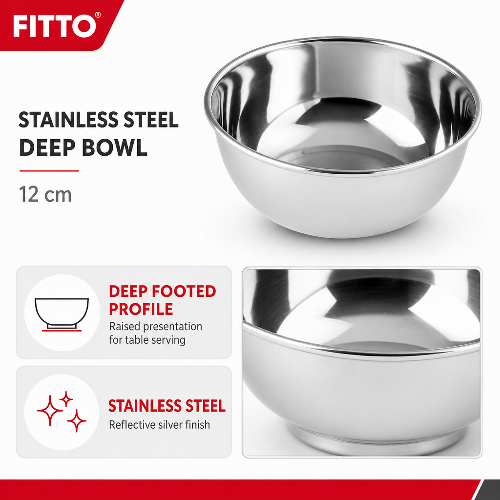 120 Pieces Stainless Steel Deep Footed Bowl, 12 cm, Silver