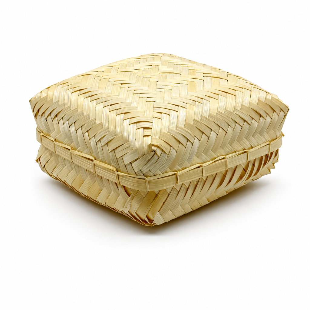 96 Pieces Woven Palm Leaf Storage Box with Lid, Natural Finish, 20 x 20 x 11 cm