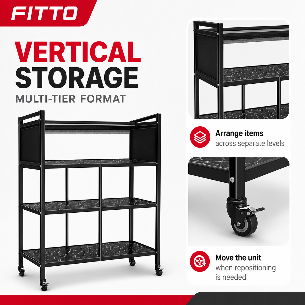 48 Pieces Black Multi-Tier Storage Shelf with Caster Wheels, 1 Piece