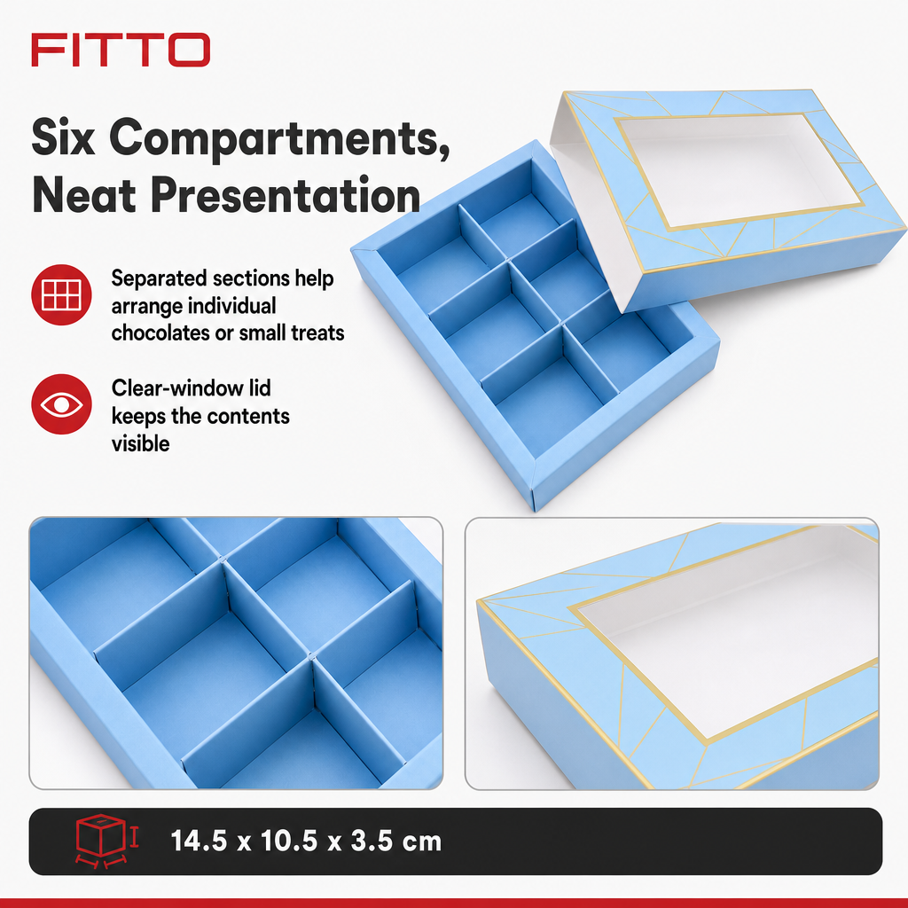 144 Pieces Chocolate Box with 6 Compartments, Blue, 14.5 x 10.5 x 3.5 cm, 1 Piece