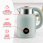 60 Pieces Electric Kettles with Temperature Display, 2 Litre, 1500 W, Teal and White, 1 Unit