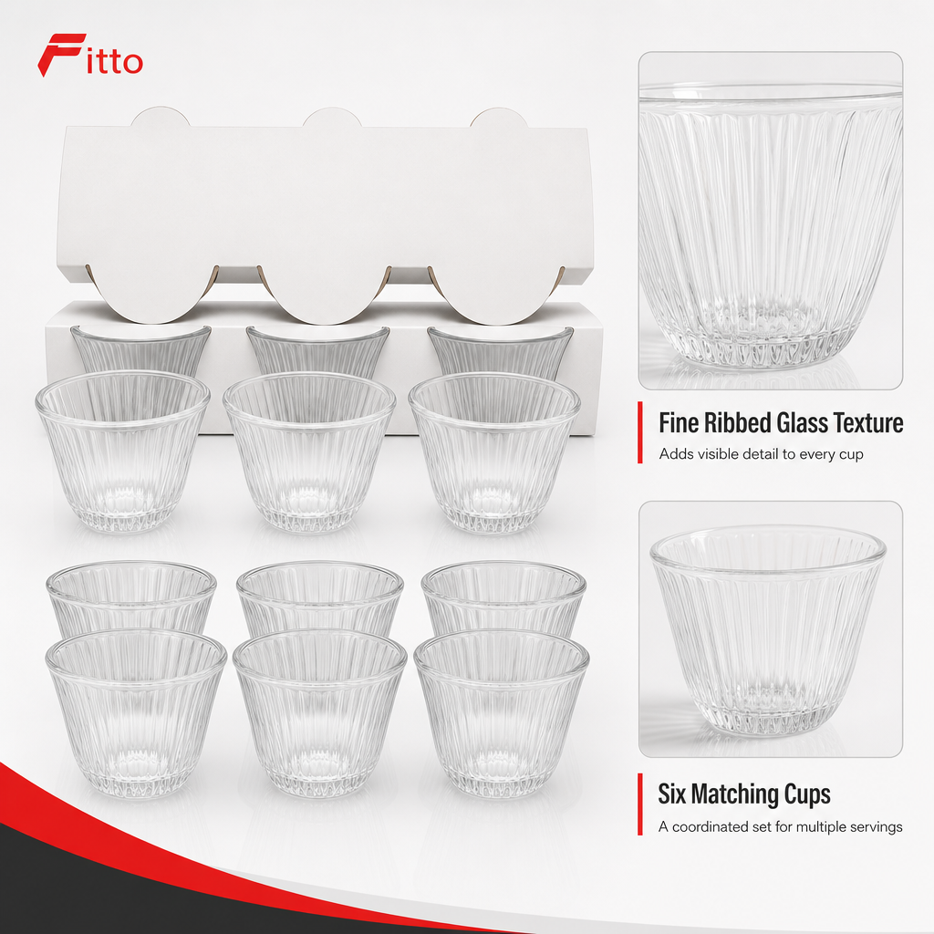 96 Pieces Clear Glass Cawa Cups with Fine Ribbed Design, 6 Pieces