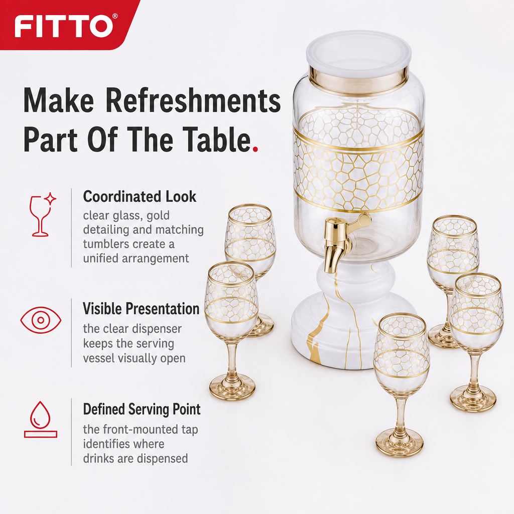 48 Pieces Glass Beverage Dispensers Jug and Tumbler Set, Clear and Gold, 7 Pieces