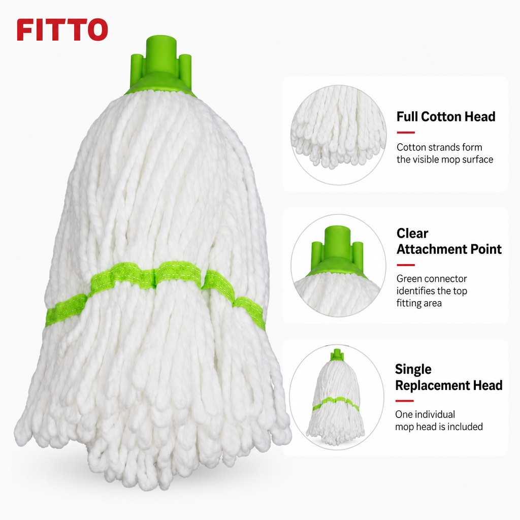 96 Pieces Cotton Mop Head, 150 g, White with Green Connector for Floor Cleaning