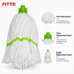 96 Pieces Cotton Mop Head, 150 g, White with Green Connector for Floor Cleaning