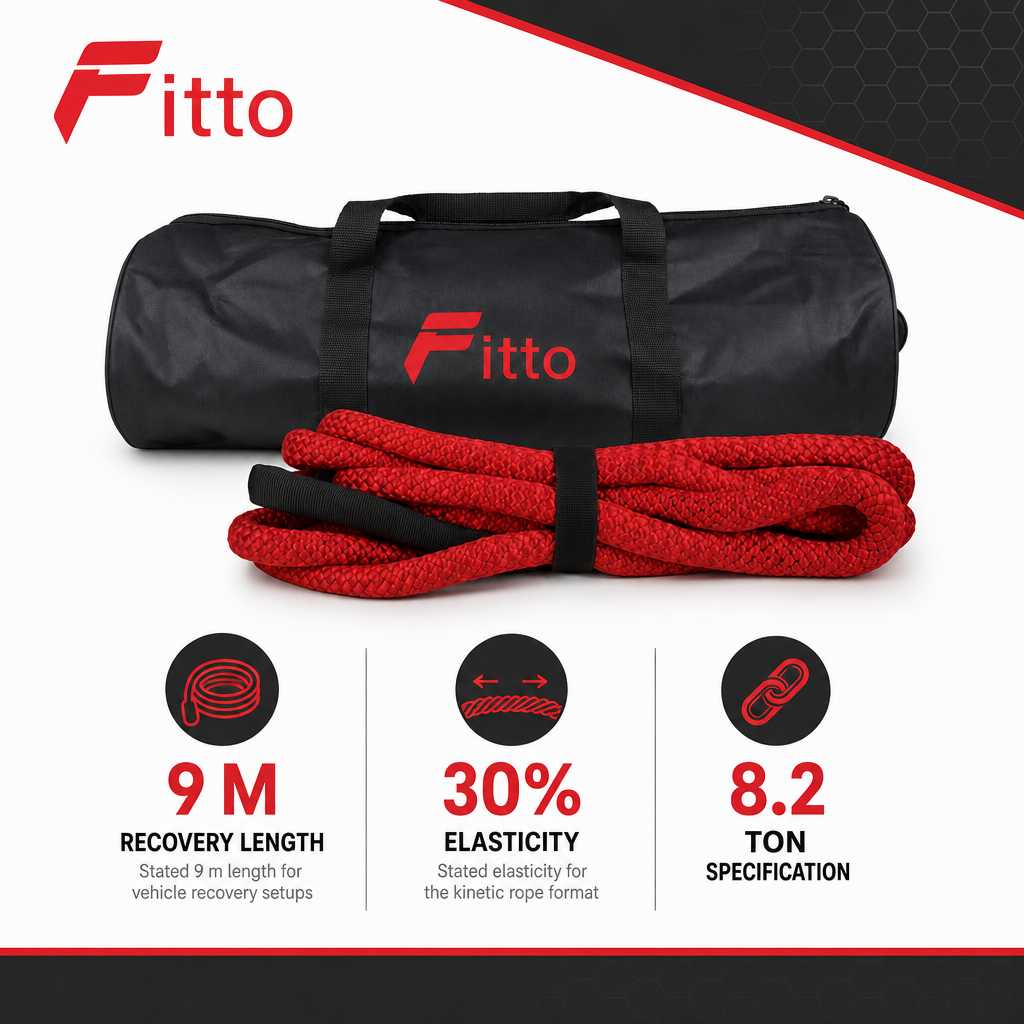 48 Pieces Kinetic Vehicle Recovery Tow Rope, 9 m, 8.2 Ton, 30% Elasticity, Red