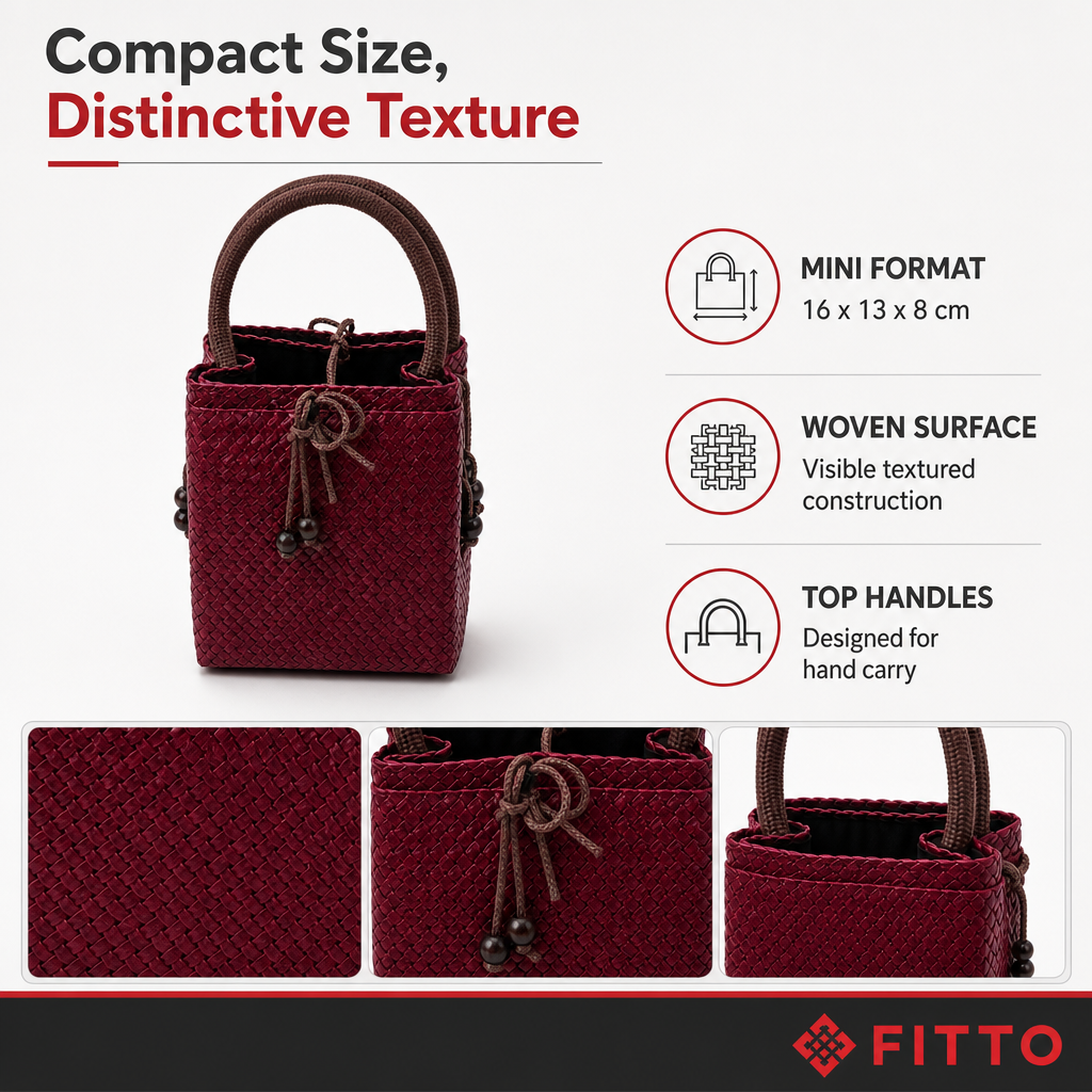 72 Pieces Mini Woven Handbags with Top Handles, Burgundy, 16 x 13 x 8 cm