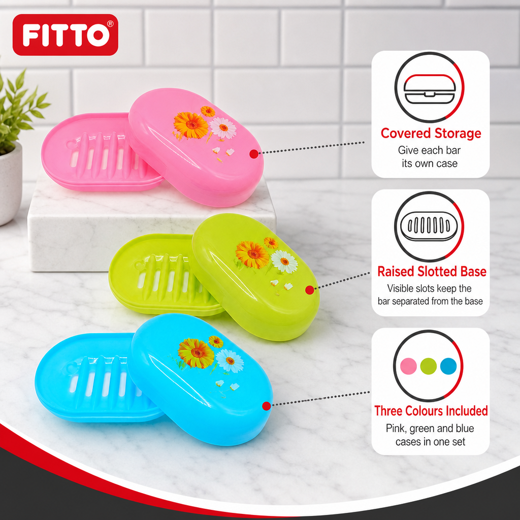 240 Pieces Soap Cases, Plastic Flower Design, 3 Pieces, Pink Green and Blue