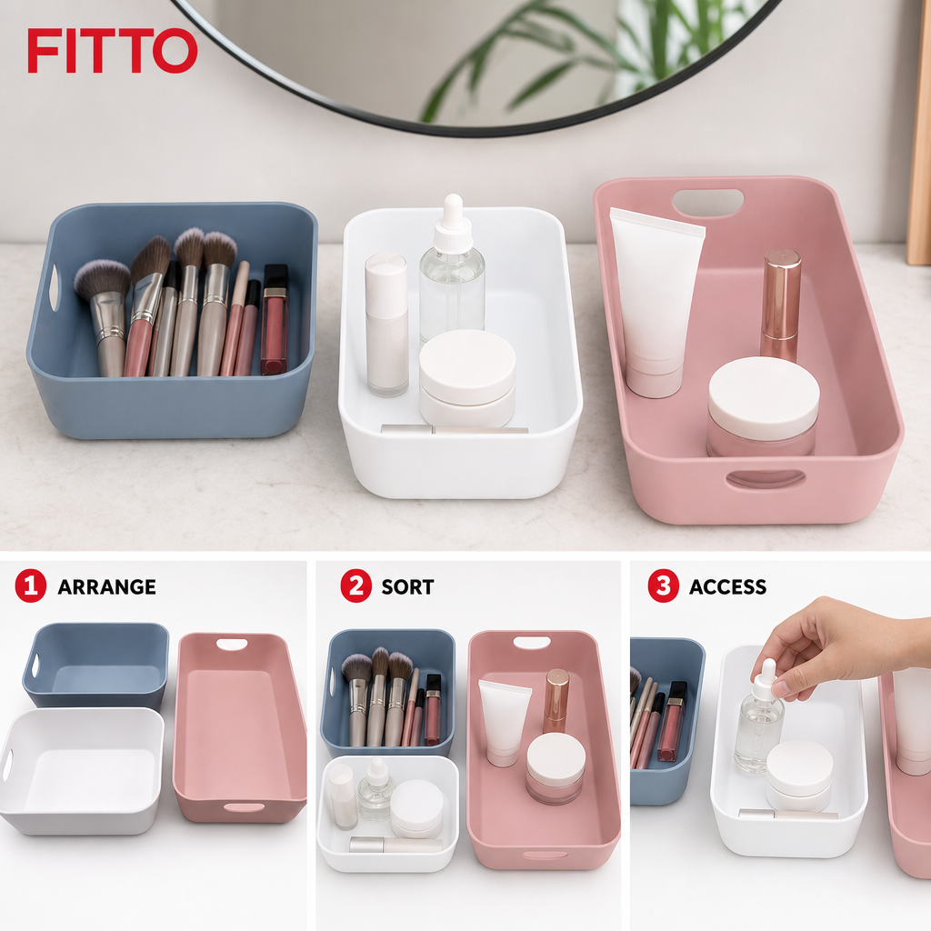 120 Pieces Cosmetic Organiser Tray Set, 3 Pieces, Mixed Colours, Makeup Storage Bins, 33 x 19 x 11 cm