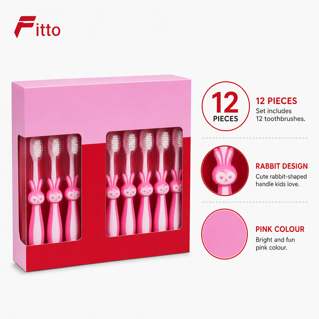120 Pieces Rabbit Design Toothbrush Set, 12 Pieces, Pink