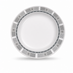120 Pieces Soup Plate, 9 Inch, Grey With Geometric Border, Round Tablewares Dish