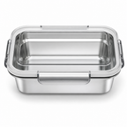 96 Pieces Food Storage Containers, Silver Rectangular Stainless Steel Box with Clear Locking Lid, 24 x 18 x 8 cm