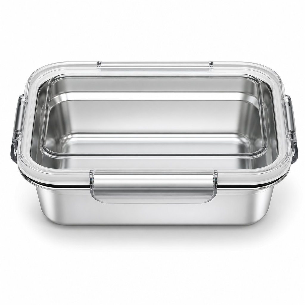 96 Pieces Food Storage Containers, Silver Rectangular Stainless Steel Box with Clear Locking Lid, 24 x 18 x 8 cm